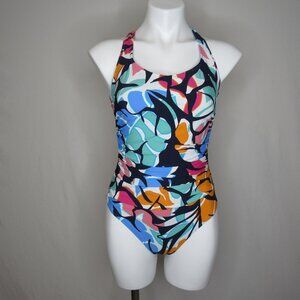 Nautica Slimming Ruched Side One Piece Floral Print Swimsuit Women's S Small
